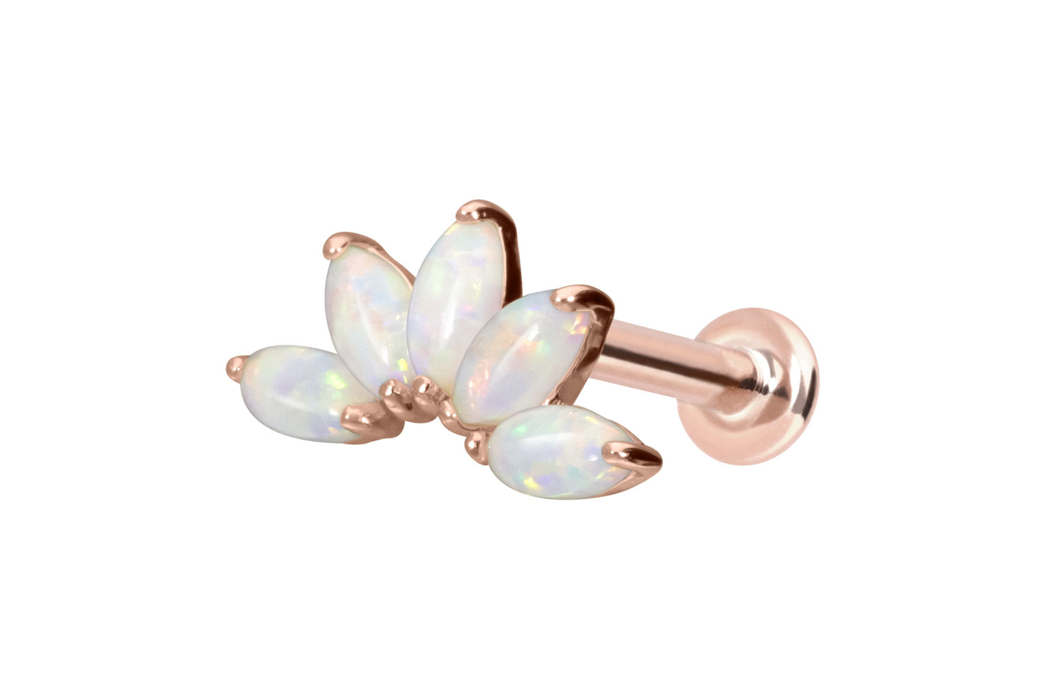 14 Karat Gold Labret Piercing mit Push Fit LOTUSBLÜTE + SYNTHETISCHE OPALE